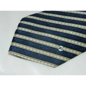 Versace Classic V2 Navy Blue Beige Diagonal Striped 100% Silk Tie